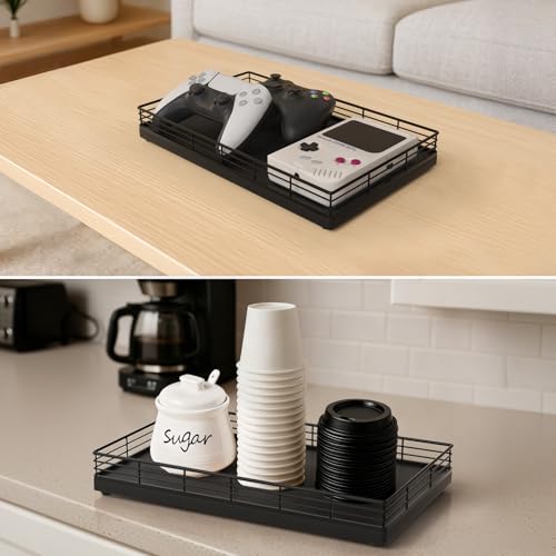 Bathroom Vanity Tray, 13" x 8" Oak Decorative Wooden Tray for Countertop | Large Bathroom Vanity Organizer, Rectangular Wood Tray for Perfume, Skincare & Storage, Vanity Dresser Counter Decor, Black - color: Black, size: 13" x 8" x 2"
