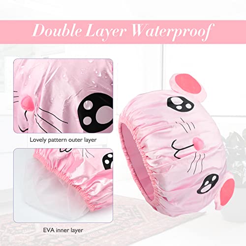 G2PLUS Shower Cap, 2PCS Funny Cute Cartoon Bath Hat, Waterproof Shower Bath Caps, Elastic Bath Cap for Boys or Girls