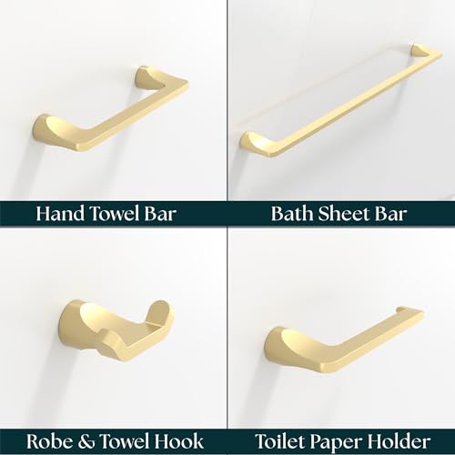 Mega Handles Bathroom Towel Holder Set - 4 Pieces Bathroom Accessories Sets - Heavy Duty Bathroom Accessory Set, 25'' Towel Bar, Robe Hooks & Toilet Paper Holder Wall Mounted - Satin Brass Bath Suite - color: Satin Brass