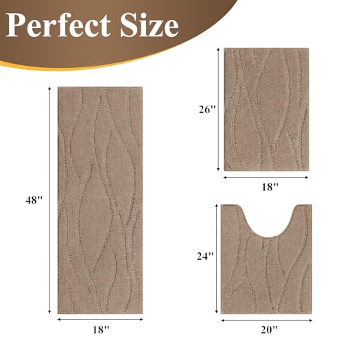 Bsmathom Bathroom Rugs Sets 3 Piece, Soft Non Slip Microfiber Bath Mat and U-Shaped Contour Toilet Rug, Machine Washable Absorbent Shaggy Bathroom Set, Brown - color: Brown