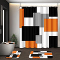 Orange Geometric Shower Curtain Set with Toilet Lid Cover and Non-Slip Rugs for Bathroom, Black White Grey Checkered 4 Pcs Shower Curtain, Modern Abstract Bathroom Set with 12 Hooks - color: Abstract Geometric Orange
