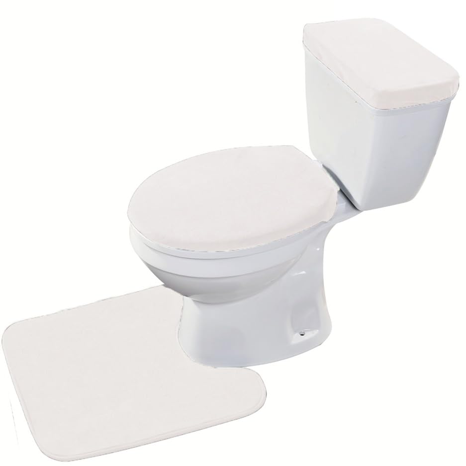 Madeals Toilet Mat and lid Cover Set with Toilet Tank Cover 3 Piece Toilet Set White - color: White