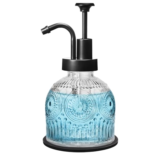 SheeChung Vintage Soap Dispenser, Kitchen Dish Soap Dispensers with Pump Mat, Glass Hand Soap Dispenser for Bathroom, Liquid, Lotion, Refillable, Rustic Farmhouse Decor-Clear (Black Pump, 1 pk) - color: Clear-black Pump-1 Pack