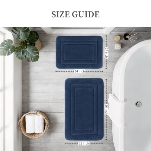 YIHOUSE Bathroom Rugs Sets 2 Piece, Towel-Like Soft Absorbent Thick High Density Memory Foam Bath Mat Set, Non-Slip Machine Washable Bath Rugs for Bathroom, Tub & Shower (32"x20"+24"x17", Dark Blue) - color: Dark Blue, size: 1'8" x 2'8" (17"x24"+20"x32")