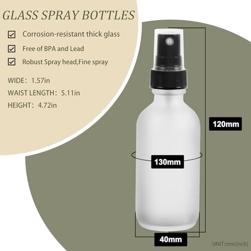 NOOEEISS Green Glass Small Spray Bottles 2 oz 24 Packs,Fine Mist Sprayer Pretty Finish,Refillable Containers mini spray bottles for Cleaning Solutions and Skin Care (Clear Frosted 24Pack) - color: Clear Frosted, size: 24Pack