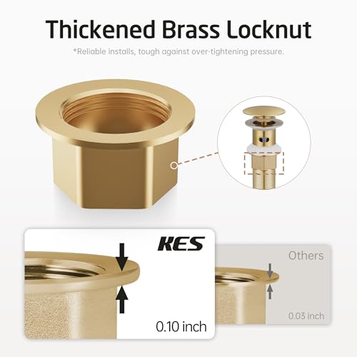 KES All Metal Bathroom Sink Drain with Strainer Basket Hair Catcher Anti Clog Pop Up Drain Stopper for Vanity Vessel Sink with Overflow, Rustproof 18/8 Stainless Steel Brushed Gold, S2013A-BZ - color: Brushed Gold, style: for sink WITH overflow,1-pack
