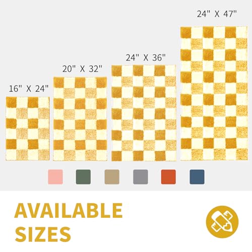 CozeCube Bath mats for Bathroom Non Slip, Fluffy Absorbent Microfiber Bath mat Washable, Aesthetic Bathroom Rugs, Cute Harvest Gold Checkered Bath mat, Harvest Gold, 32" x 20" - color: Checkered-harvest Gold, size: 2'8" x 1'8" (Rectangular)