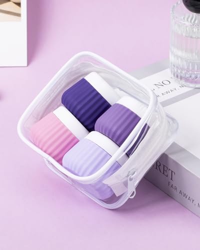 Mrsdry Travel Containers for Toiletries 4 Pack, TSA Approved Travel Size Toiletries, Travel Size Containers, With Clear Bag Leak Proof Silicone Jars, Travel Essentials Creams Jars Carrying Small Items - color: Purple, size: 1 oz