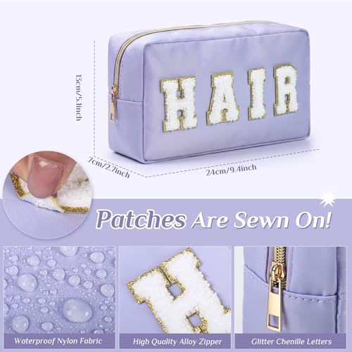 Preppy Makeup Bags Chenille Letter Stuff Bag Nylon Cosmetic Pouch Cases with Zipper for Women Travel Toiletry(Soft Pastel,Classic,4 Pcs) - color: Soft Pastel, size: Classic