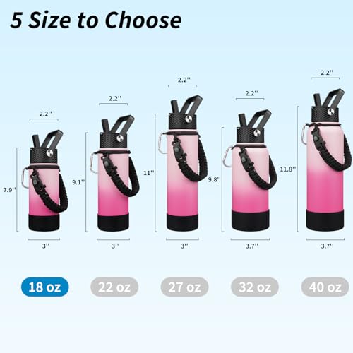 BJPKPK Water Bottle with Straw Lid, 18oz Insulated Water Bottles with 3 Lids, Paracord Handle & Non-slip Boot, Metal Stainless Steel Thermal Flasks, BPA Free Leak Proof Cups, Tumblers,Cherry - color: Cherry, size: 18 Ounces