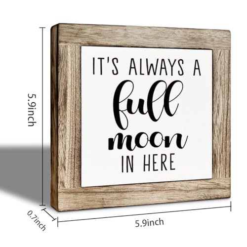 Funny Bathroom Decor Sign, It's Always a Full Moon in Here, Tabletop Wooden Block Signs for Bathroom, Rustic Toilet Wooden Table top Sign, Restroom Small Decor for Shelves 5.9×5.9 inch - color: color40