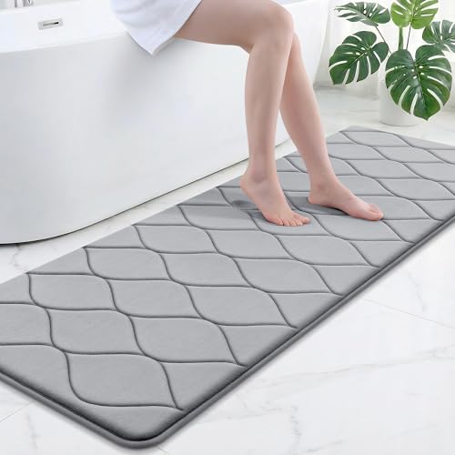 Smiry Memory Foam Bath Mat 70''x24'', Ultra Soft Non-Slip Bathroom Rug, Plush Water Absorbent Quick Dry and Machine Washable Floor Mat for Shower, Tub & Home Decor, Grey - color: Grey, size: 70''x24''