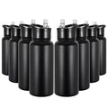 32 oz Insulated Water Bottle Bulk 8 Pack, Stainless Steel Sports Water Bottles with Straw Lid & Wide Mouth Lids, Double Walled Vacuum, Leak Proof, Black - color: Black, size: 32 Ounces-8
