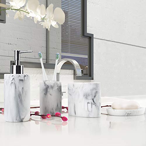 L'ARL GMVOI Bathroom Accessories Set,4 Pieces Marble Bathroom Vanity Countertop Accessory Set with Bathroom Toothbrush Holder Set,Soap Dispenser,Tumbler,Soap Dish for Bathroom Home Decor - color: White Marble