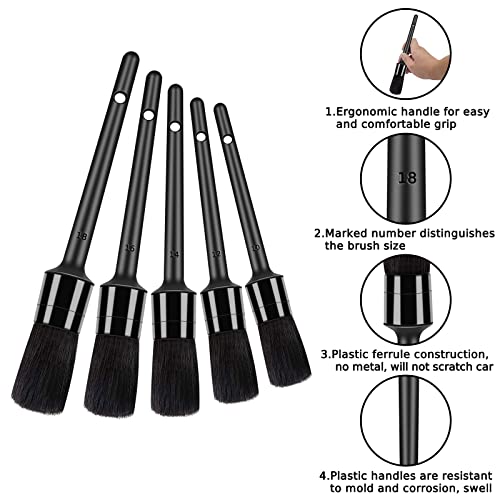 HMPLL 9pcs Auto Car Detailing Brush Set/ Interior Cleaning Kit Includes 5 Soft Premium Detail Brush, 3 Wire Brush & 1 Vent Cleaning Brush for Cleaning Interior, Dashboard, Engines, Leather, Wheel - color: black