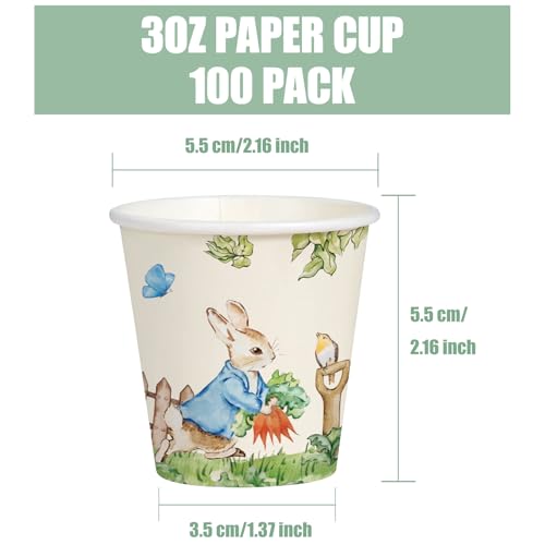 WRAPAHOLIC 3oz Easter Paper Cups - 100 Pack Disposable Bathroom Cups with Garden Hop Rabbit Design, Small Mouthwash Cup for Toothbrush Rinse, Bathroom, Easter, Baby Shower and Party - color: Easter - Green Garden Hop Rabbit