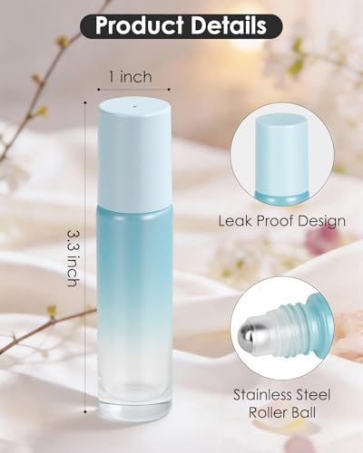 Worldgsb 4 Pack Essential Oil Roller Bottles, 10ml Refillable Glass Roller Bottles with Stainless Steel Roller Balls and Caps for Travel, Perfume and Lip Gloss Blue Gradient - color: Blue-Gradient, style: 4 Pack