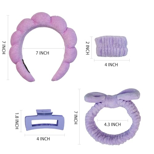 7 Pcs Spa Set, Facial Headband and Wristband Set, Skincare Accessories, College Style Girl Idea Gifts, Hair Accessories for Women and Girls (Purple) - color: Purple
