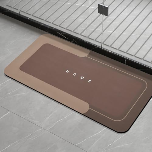 Housego Absorbent Bath Mat Magic Rug, Quick Drying Magic Bath Mat Non-Slip Floor Rug Rubber Backed for Bathroom Kitchen Shower Sink, Water Absorbent (1PC, 16.93''x34.65’’, Brown) - color: Brown, size: 1'5" x 2'11" (Rectangular)