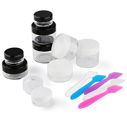 Accmor 10 Pieces Makeup Travel Containers with Lids 0.11/0.18/0.35/0.53/0.7 OZ Size Cosmetic Jars with 5 Pieces Mini Spatulas for Gift(random color) - color: 2 Colors