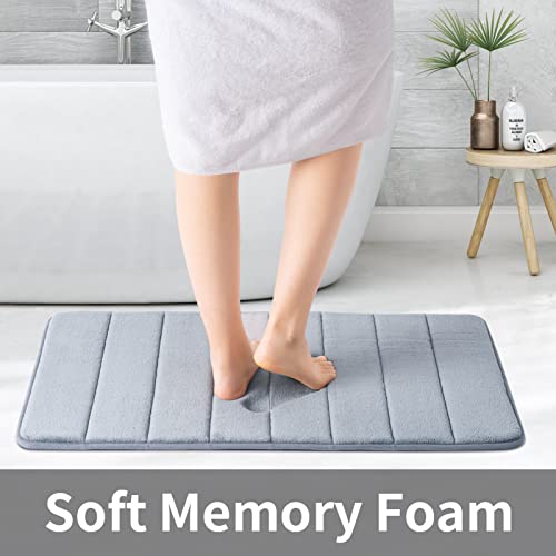 ROSMARUS Memory Foam Bath Mat 20” x 32”, Water Absorbent Shower Mat, Thick Non Slip Bath Rugs with PVC Backing, Ultra Soft for Bathroom Floor & Tub, Grey - color: Grey, size: 20" x 32" (Rectangular)