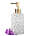 Crystal Glass Soap Dispenser, 330ml/11oz. Clear Glass Lotion Soap Dispenser with Gold Pump, Crystal Design Reusable Hand Soap Dispenser for Kitchen Dish Soap, Shower Gel, Shampoo(Gold Plating Pump) - color: White&gold