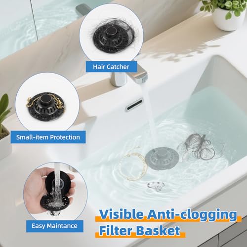 Universal Bathtub Drain Stopper, Metal Shower Hair Catcher, Oil Rubbed Bronze | 3 in 1 Bathroom Sink Strainer with Visible Top Filter, Tub Stopper for Standard 1.1''~2.36'' Sink Hole - color: Oil Rubbed Bronze