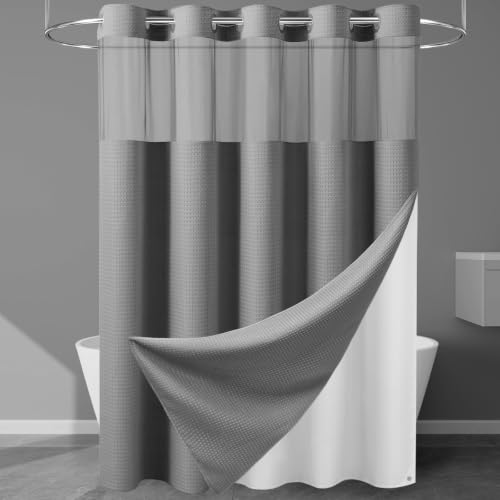 EUTXL Heavyweight Grey Long Shower Curtain and Liner Set - 256GSM Waffle Weave Textured Heavy Duty,Hotel Luxury Weighted Bath Curtain,71W x 86H - color: Grey, size: 71"W x 86"L (Pack of 1)