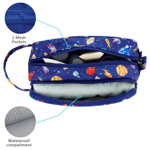 Space Kids Toiletry Bag for Boys, Travel Toiletry Bag for Little Young Boys Waterproof Hanging Wash Bag Toddler Traveling Toiletries, Blue - color: Blue Space