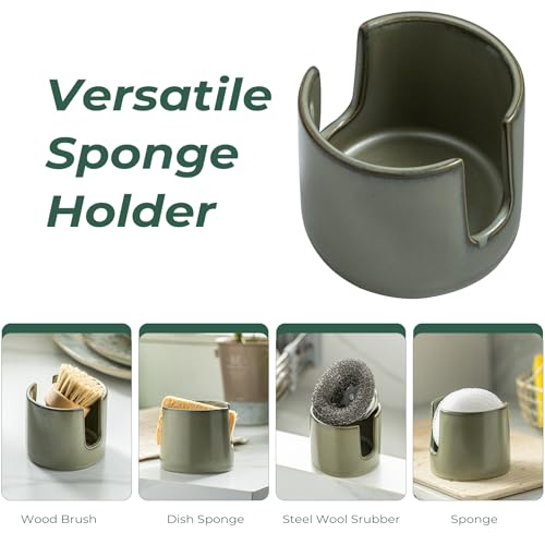 Zoeeker Sponge Holder, Ceramic Dish Sponge Drying Caddy for Kitchen Sink Scrubby Daddy Kitchen Organizer Cute Kitchen Accessories for Counter, Dark Green - color: Dark Green, size: Cylindrical
