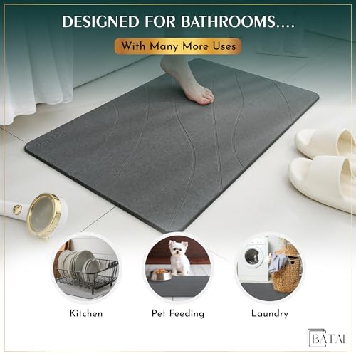 Extra Large Stone Bath Mat - (31.5” x 19.7”) - Absorbent Diatomaceous Earth Stone Bath Mat Large - Non-Slip Diatomite Bathmat - Easy Clean and Quick Drying - Long Instant Dry Bathmat - Dark Gray XL - color: Dark Gray