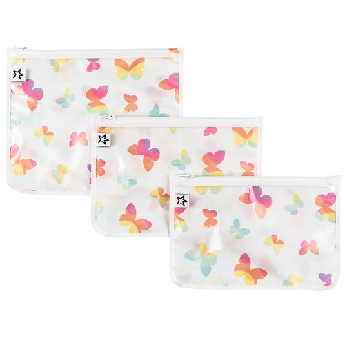 Tiny Twinkle Diaper Bag Organizing Pouches|3 Pack Mess-Proof Clear Front Travel Organizer Bags&TSA Approved Toiletry Bag Set for Baby and Mom Essentials - color: Butterflies