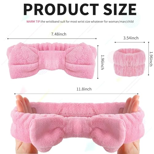 WSYUB Pink Spa Headband and Wristband Set for Face Washing - color: Pure Pink