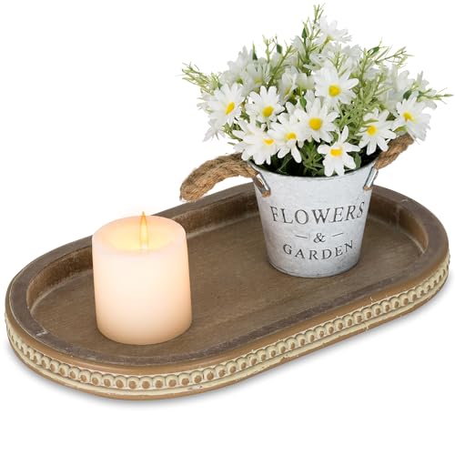 Hanobe Decorative Trays for Coffee Table : Vintage Oval Centerpiece Tray Wood for Farmhouse Dining Table Decor Round Bathroom Tray for Living Room Kitchen Counter - color: Oval Brown