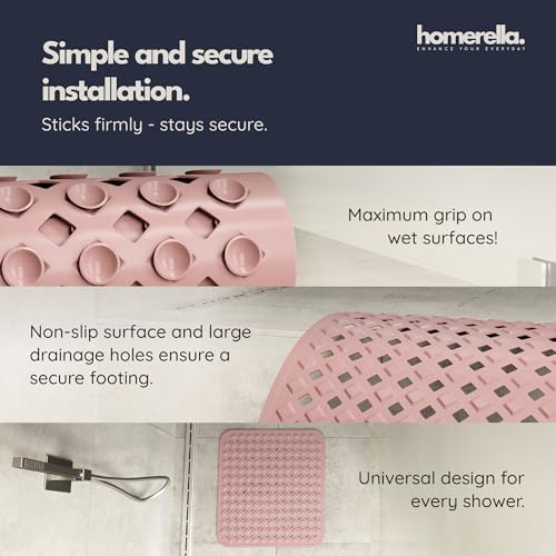 homerella® Shower Mat Non Slip Anti Mold, Non Slip Shower Mats for Inside Shower Stall Anti Slip Mat, Square Shower Floor Mat 21 x 21 in with Suction Cups & Hooks for Quick Drying, Machine Washable - color: Rose
