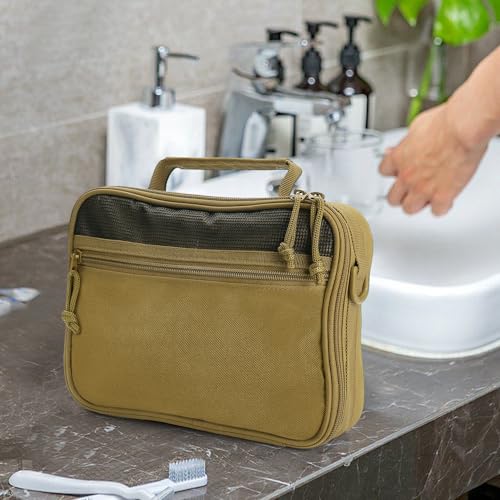 SUNRISING Tactical Toiletry Bag for Men - Hanging Travel Dopp Kit, Shaving Hygiene Organizer, Durable Bathroom Essentials for Short Trips & Camping Khaki（No molle） - color: Khaki（No molle）