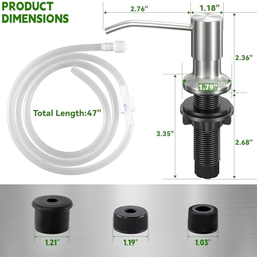 Kitchen Sink Soap Dispenser, Built in SoapDispenser, 47" Extension Tube kit, Counter Lotion Dispenser Pump, No Need More Refills (Brushed Nickel) - color: Brushed Nickel