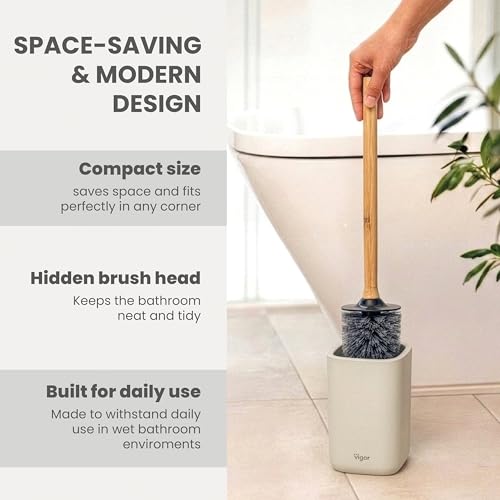 Vigar Zense Toilet Brush and Holder Set - Toilet Bowl Brush and Holder, Polyresin Stone Bathroom Accessory, Compact Toilet Cleaner Brush for Bathroom Decor and Toilet Accessories Set - Light Gray - color: Light Gray