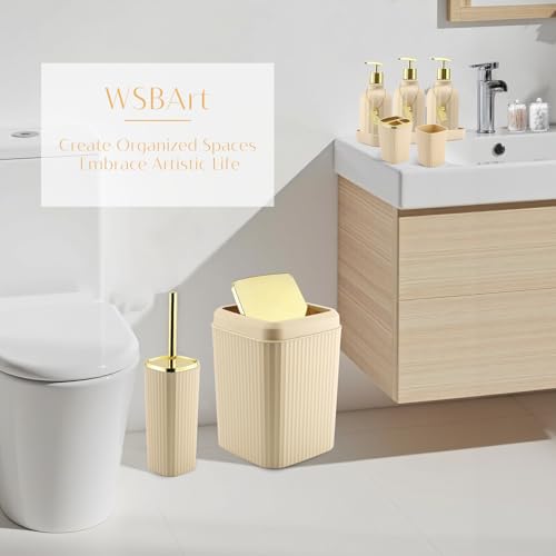 17PCS Bathroom Accessory Set Bathroom Set Beige Bathroom Accessories,Toilet Brush, Trash Can, Qtip Holder Dispenser& 3PCS Soap Dispenser - size: Bath Set with Swing-Top Trash Can, style: Beige