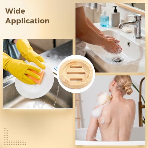 24PCS Bamboo Soap Dishes,3.2 in Round Wooden Soap Holder with Drainage Slots, Waterproof Lacquered Soap Bar Tray for Bathroom Shower, Shampoo Bar Holder, Scrub Sponge Tray