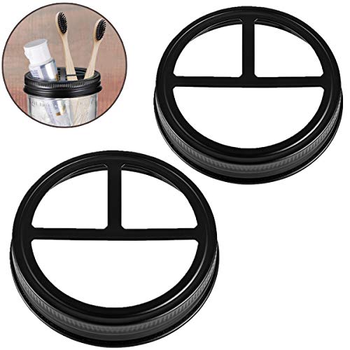 [Wide Mouth ONLY] SheeChung 2 Pack Mason Jar Toothbrush Holder Lid - Rustproof 304 Stainless Steel for Ball Mason Jar or Any Pint. Jar, Farmhouse Decor Bathroom Accessories Set - Black - color: Black Lid-2 Pack