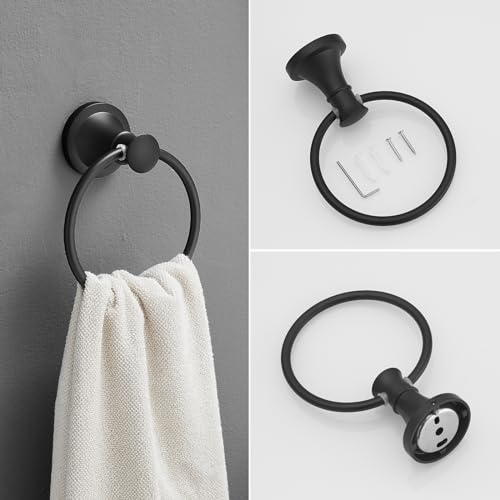 RUMOSE Toilet Paper Holder and Hand Towel Ring Matte Black Wall Mount Bathroom Hardware Accessories 2 PCS Set Flexible Pivoting Toilet Tissue Roll Holder and Towel Hanger, Stainless Steel - color: Matte Black