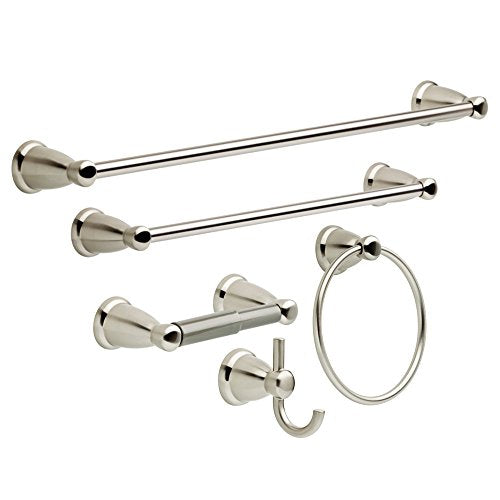 Franklin Brass 5-Piece Satin Nickel Bathroom Set (2) Towel Racks, Ring, Toilet Paper Holder, Hook | Kinla Bath Accessories - color: Satin Nickel, style: 5-Piece Bath Accessory Set
