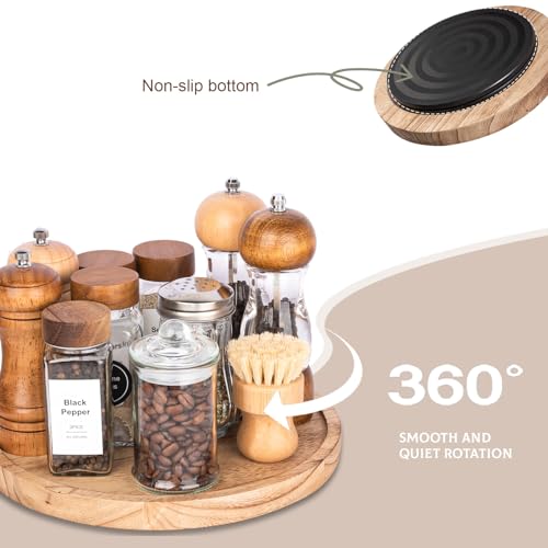 Wood Lazy Susan Organizer Kitchen Turntable for Cabinet Farmhouse Bathroom Decor Round Decorative Tray for Vanity, Counter, Sink, Coffee Table, 10 Inch, Brown - color: Brown, size: 10“