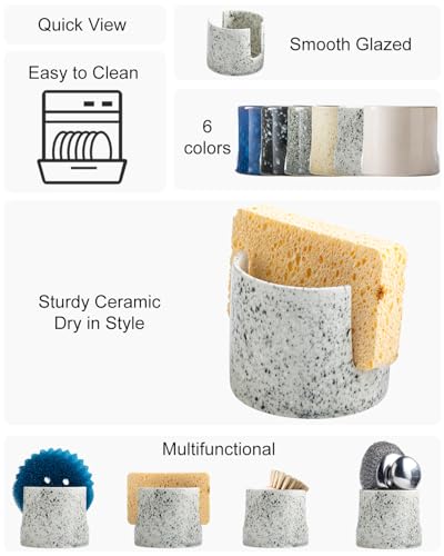 Zoeeker Kitchen Sink Sponge Holder, Dish Sponge Rack Ceramic Brush Holder Farmhouse Kitchen Dish Rack for Brush, Scrubbers, Bathroom, Sink, Speckled Glaze - color: Speckled Glaze, size: Cylindrical