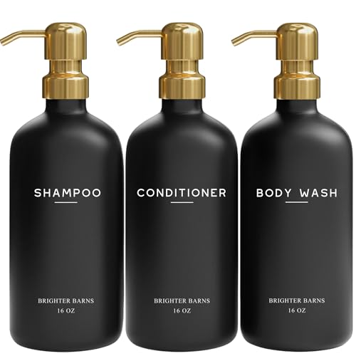 Luxury Shampoo and Conditioner Dispenser Set by Brighter Barns - Black and Gold Shower Soap Dispenser Set - Refillable Body Wash & Shampoo Bottles - Luxury Bathroom Decor for Spa, Airbnb (Black Gold) - color: Black Gold