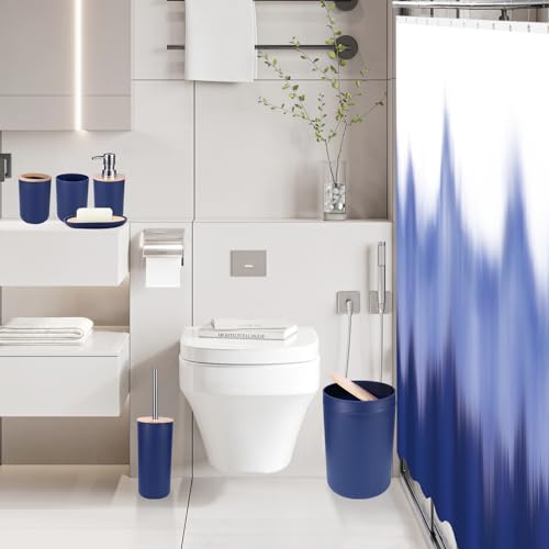 iMucci Bathroom Accessories Navy Blue Bathroom Sets with Shower Curtain and Rug, Navy Blue Ombre Waterproof Shower Curtain with Ultra Absorbent Rug Bathroom Accessories Set for Home Decor - size: Bath Set+Shower Curtain+Bath Rug, style: Navy Blue