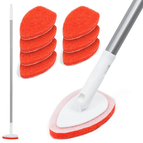 Bathtub Scrubber with Long Handle - Shower Scrub Brush with 8 Replacement Scouring Pads, Bathroom Cleaning Brush for Tub, Tile, Floor - size: Shower Scrubber