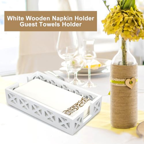 Guest Towel Holder Tray for Bathroom Napkin Holder Modern Disposable Hand Towel Holder Basket White Wooden Napkins Holder for Table Paper Rustic Bathroom Towel Tray Flat Wood Dinner Napkin Holder - color: White