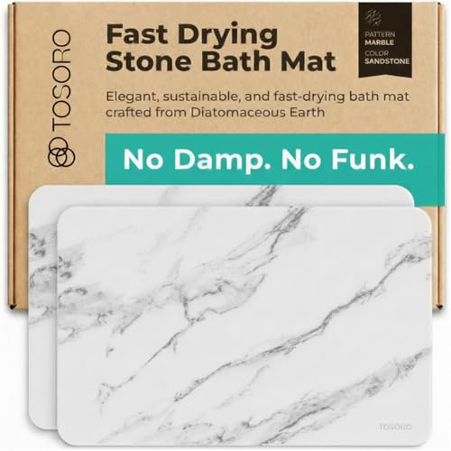 TOSORO - Stone Bath Mat Diatomaceous Earth Shower Mat Non-Slip Super Absorbent Diatomite Stone Bath Mats for Bathroom Floor Quick Drying Natural Easy to Clean (23.5 x 15) - Sandstone, 2pcs - color: Marble Sandstone, size: Pack of 2